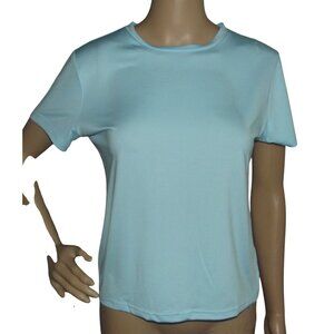 Crop T-Shirt Womens XL light baby blue silky slim tight fitting Short Sleeve